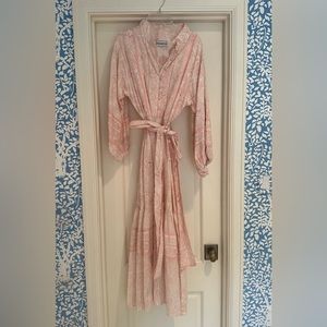 Sue Sartor, Paloma Flounce Dress, Asters + Zinnias Block Print, Pink, Size Small